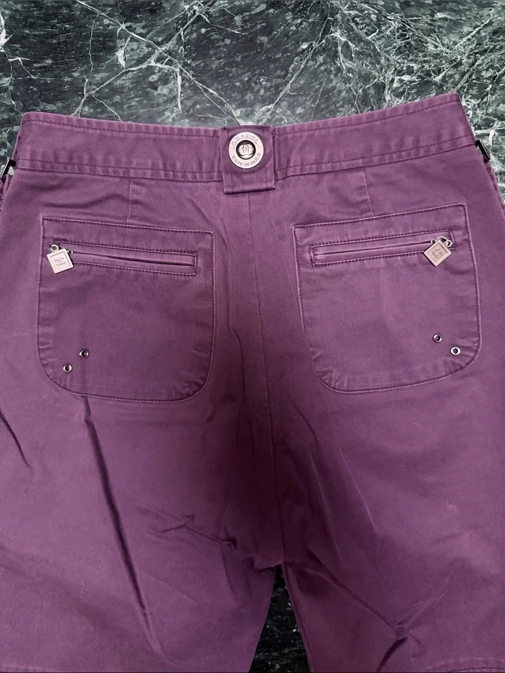 CHANEL Deep Purple Wide-Leg Utility Jeans